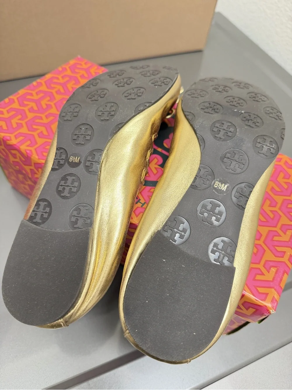 Tory Burch Gold Leather Tassel Ballet Flats